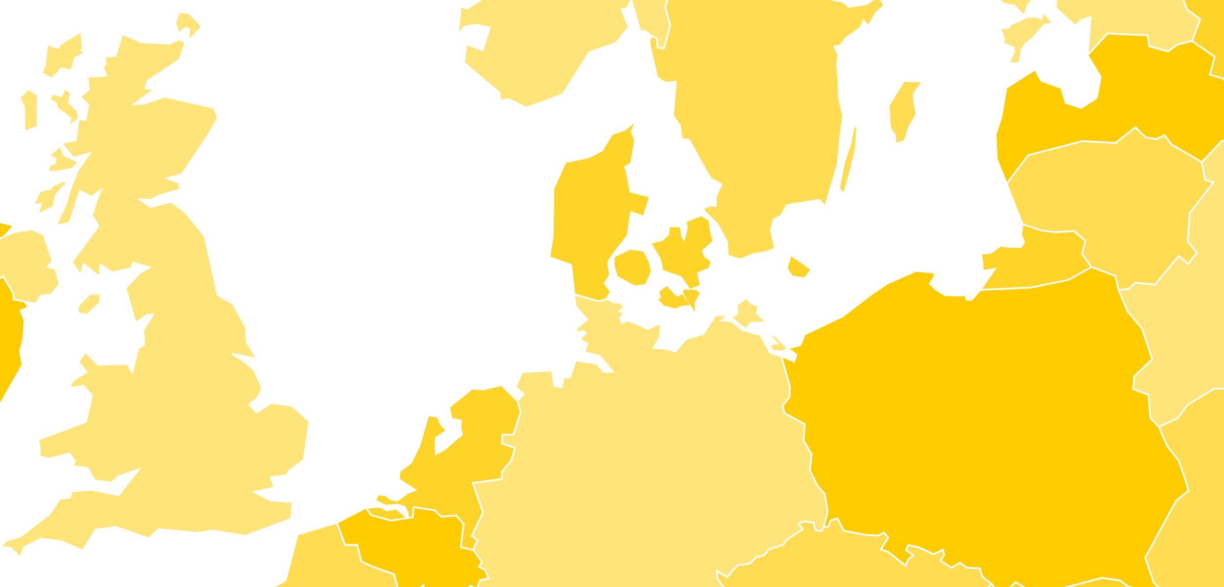 Map highlighting where BOHEMA is stocked in Europe, there are pins on the UK and Lithuania